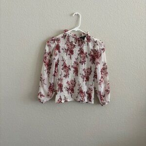 NWT Express Smocked Puff Sleeve Top Women X-Small Burgundy Floral Cottagecore
